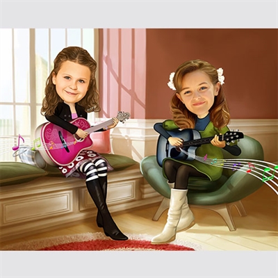 Our Guitar Duet Caricature from Photos,by myDaVinci - myDaVinci
